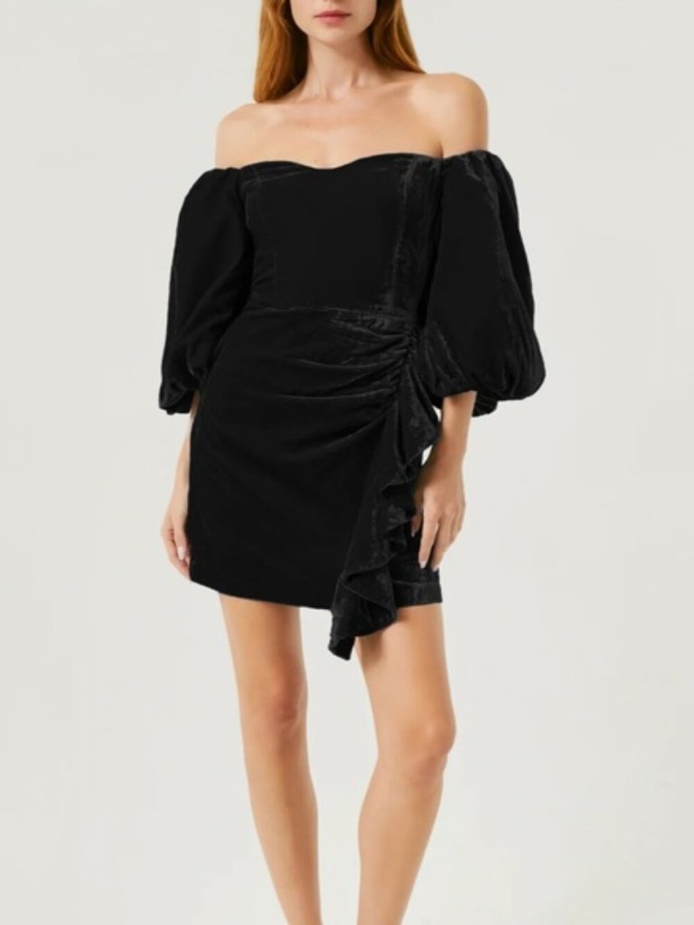 NWT - RHODE Adrian Black Velvet Off the Shoulder Short Cocktail Dress, Size 6